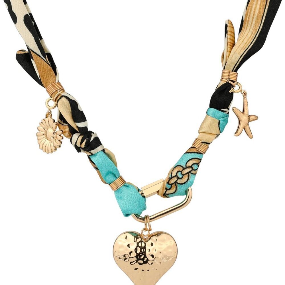 Women Bandana Necklace Gold Dainty Charm Heart Starfish Flower Boho Beach